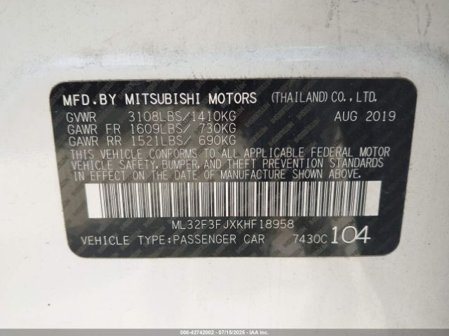 2019 MITSUBISHI MIRAGE G4 ML32F3FJXKHF18958 Photo 8
