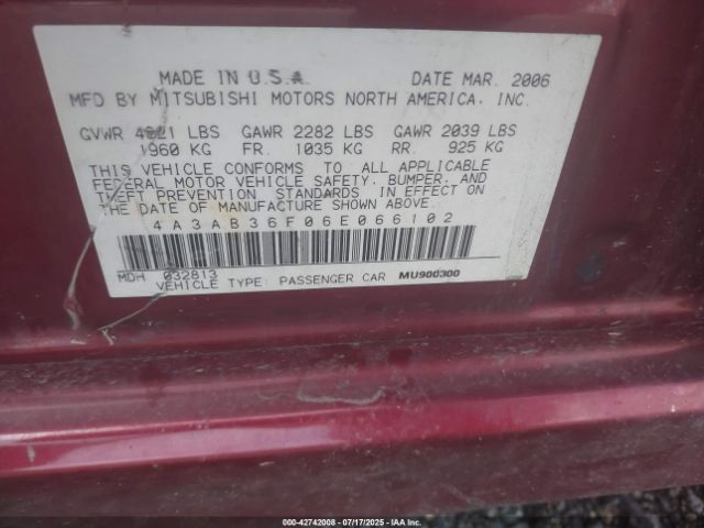 2006 MITSUBISHI GALANT 4A3AB36F06E066102 Photo 8