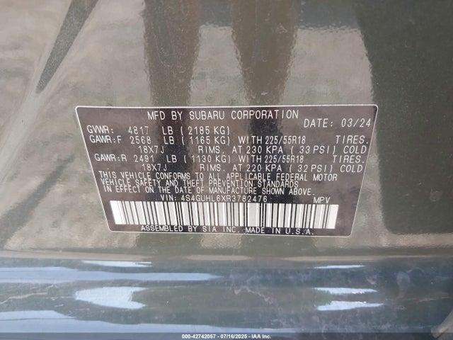 4S4GUHL6XR3782476 Subaru na