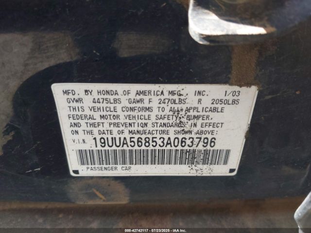 2003 ACURA TL 19UUA56853A063796 Photo 8