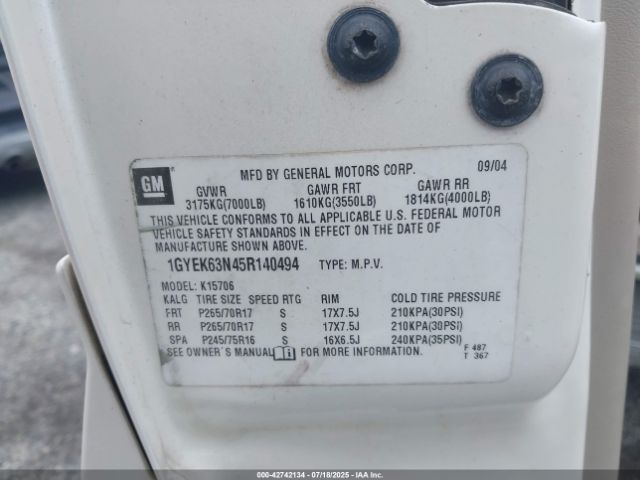 2005 CADILLAC ESCALADE 1GYEK63N45R140494 Photo 8