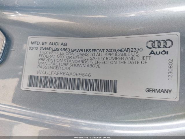 2010 AUDI A5 WAULFAFR6AA069646 Photo 8