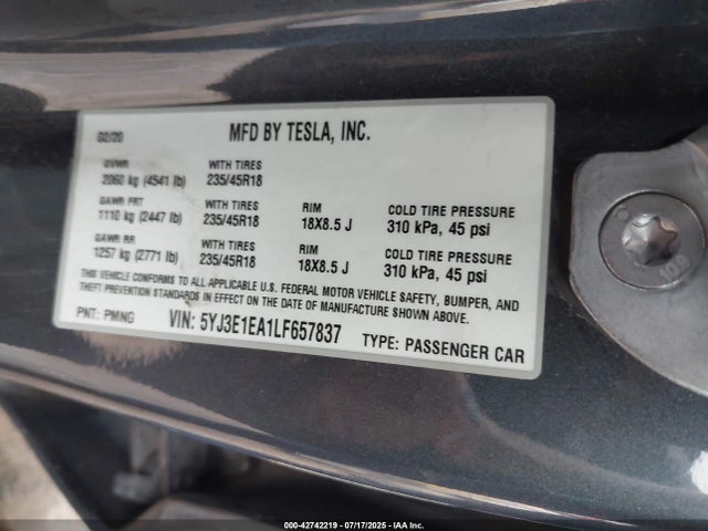 2020 TESLA MODEL 3 5YJ3E1EA1LF657837 Photo 8