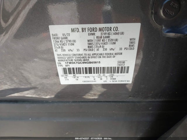 1FM5K7GC8NGB65815 Ford gtdi