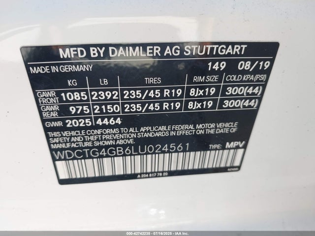 WDCTG4GB6LU024561 Mercedes-Benz 270