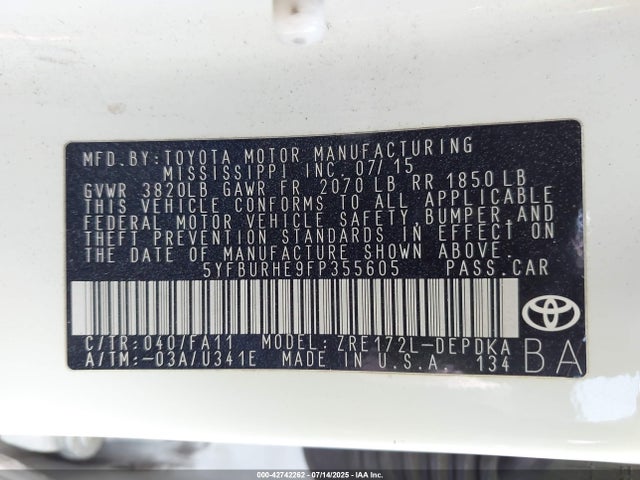 Toyota 2zr-fe 2015 5YFBURHE9FP355605 Image 9