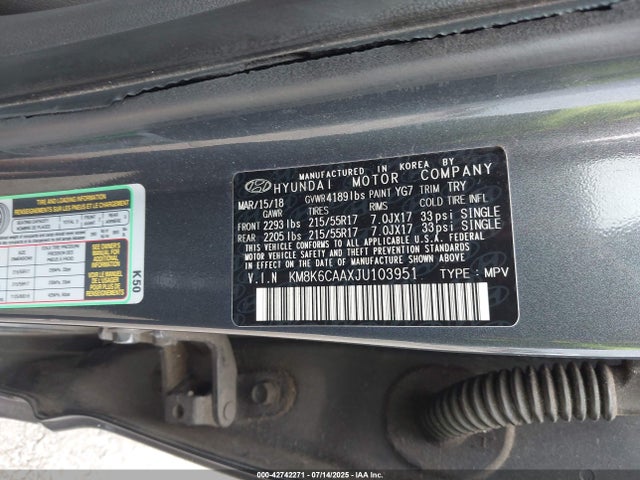 KM8K6CAAXJU103951 Hyundai mpi nu