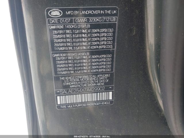 2007 LAND ROVER LR3 SALAE254X7A429902 Photo 8