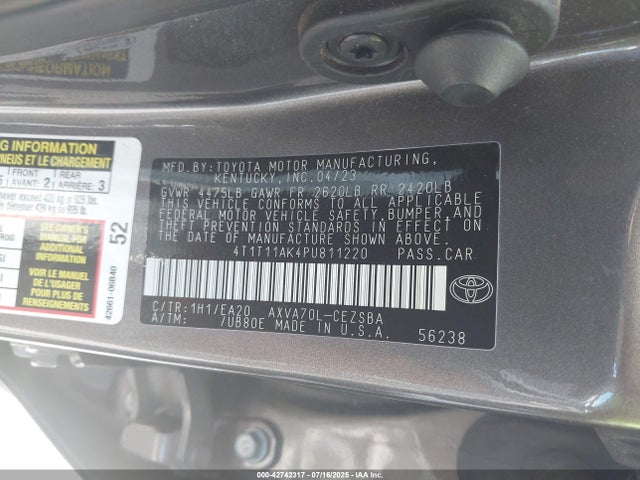 4T1T11AK4PU811220 Toyota a25a-fks
