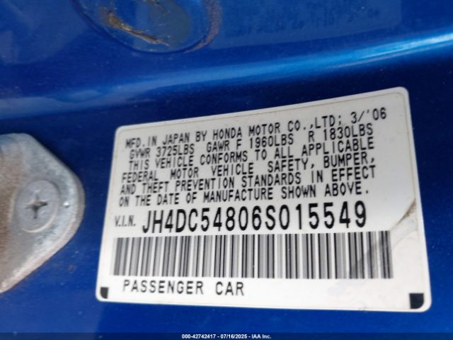 2006 ACURA RSX JH4DC54806S015549 Photo 8