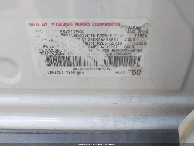 2015 MITSUBISHI OUTLANDER JA4AZ3A39FZ005698 Photo 8