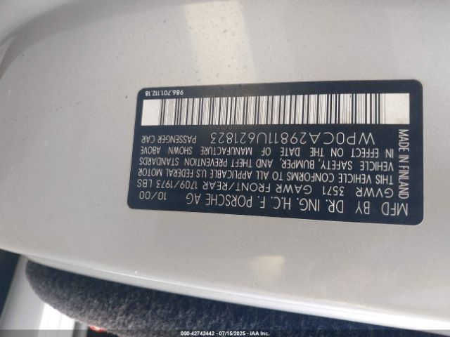 2001 PORSCHE BOXSTER WP0CA29811U621823 Photo 8