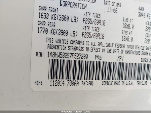 2007 CHRYSLER ASPEN 1A8HW58257F527200 Photo 8