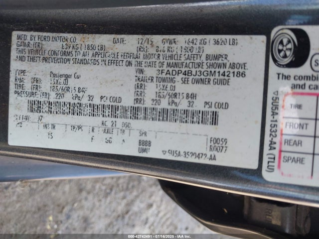 3FADP4BJ3GM142186 Ford 1.6l ti-vct premium fuel