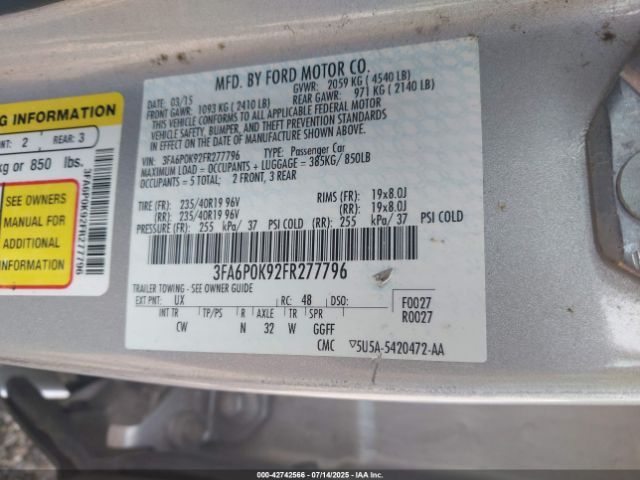 2015 FORD FUSION 3FA6P0K92FR277796 Photo 8