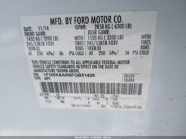 1FM5K8AR9FGB51426 Ford 2015