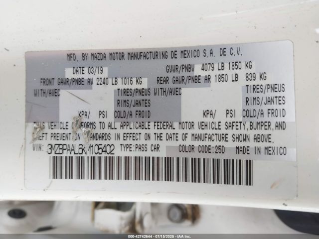 2019 MAZDA MAZDA3 3MZBPAAL6KM105402 Photo 8