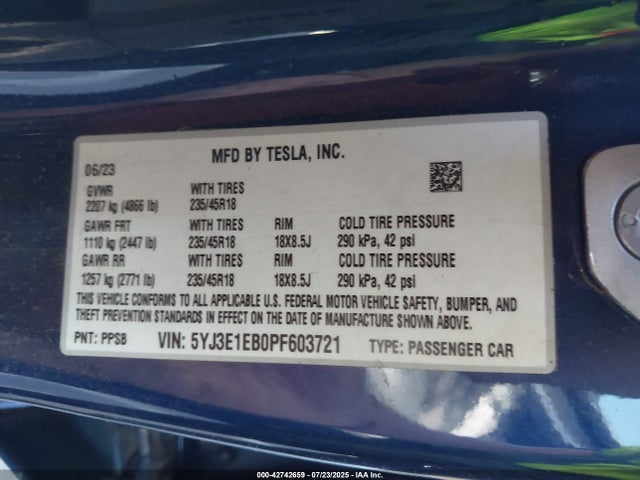 2023 TESLA MODEL 3 5YJ3E1EB0PF603721 Photo 8