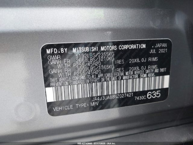 2022 MITSUBISHI OUTLANDER JA4J3UA88NZ027421 Photo 8