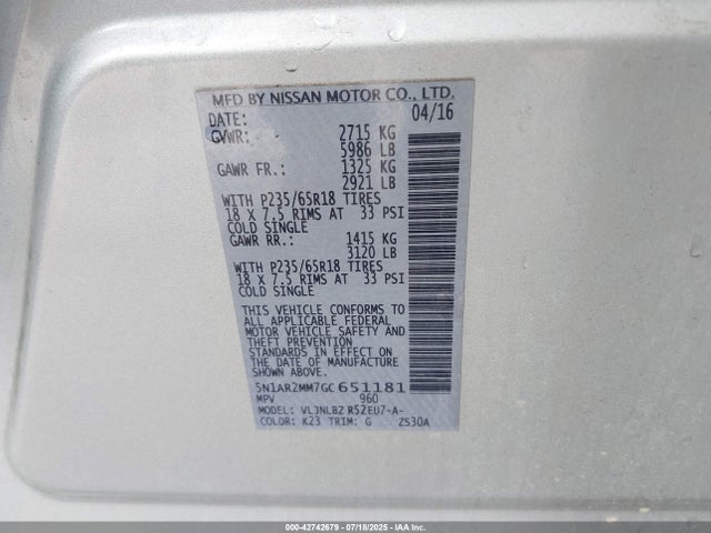 5N1AR2MM7GC651181 Nissan 2016