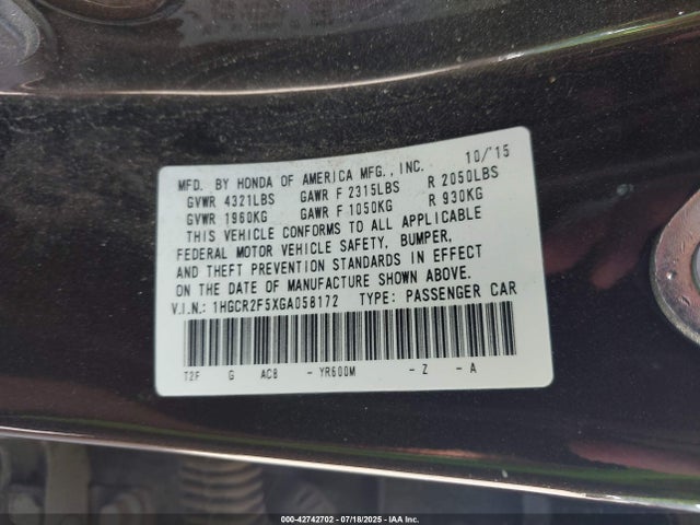 1HGCR2F5XGA058172 Honda k24w1