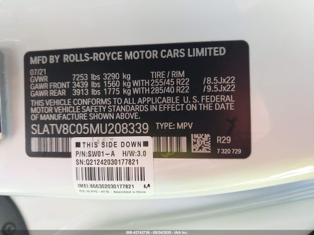 Rolls-Royce Cullinan 2021 SLATV8C05MU208339 Image 9
