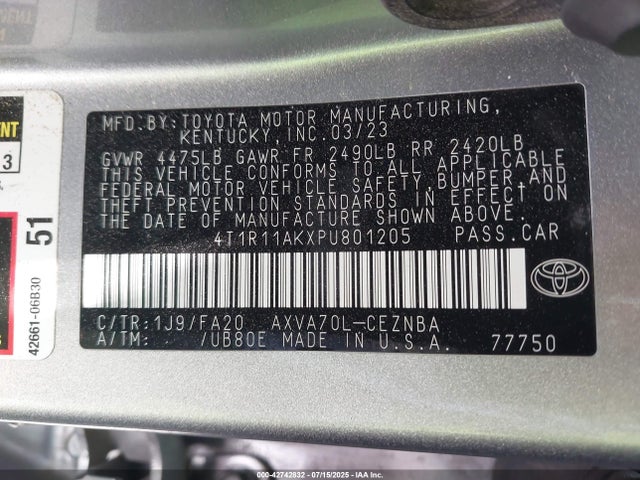 4T1R11AKXPU801205 Toyota a25a-fks