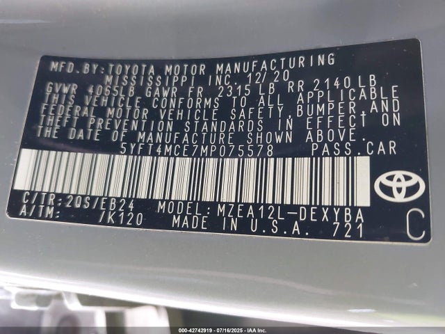 Toyota m20-fks 2021 5YFT4MCE7MP075578 Image 9