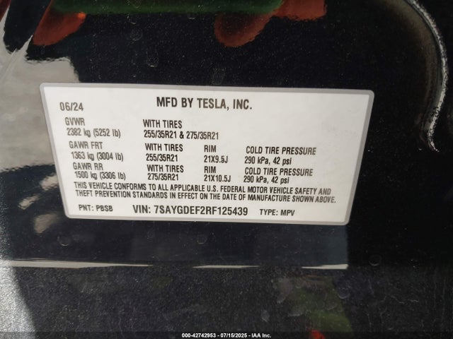 2024 TESLA MODEL Y 7SAYGDEF2RF125439 Photo 8