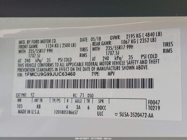 2018 FORD ESCAPE 1FMCU9G99JUC63460 Photo 8
