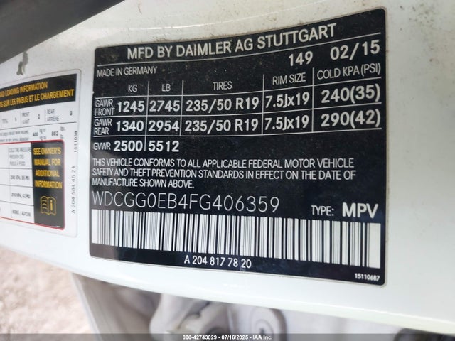 WDCGG0EB4FG406359 Mercedes-Benz 2015