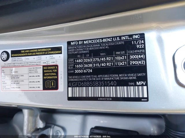 4JGFD6BB5SB351540 Mercedes-Benz m256m