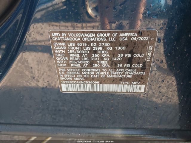 2022 VOLKSWAGEN ATLAS 1V2KR2CAXNC536098 Photo 8