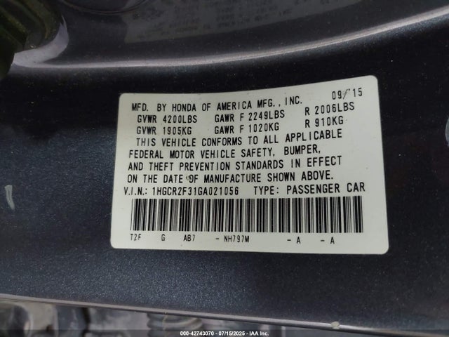 1HGCR2F31GA021056 Honda k24w1