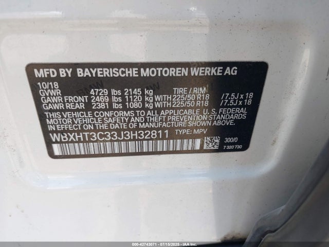 WBXHT3C33J3H32811 BMW 2018