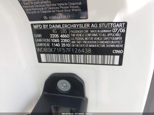 2007 MERCEDES-BENZ SL 550 WDBSK71F57F126438 Photo 8