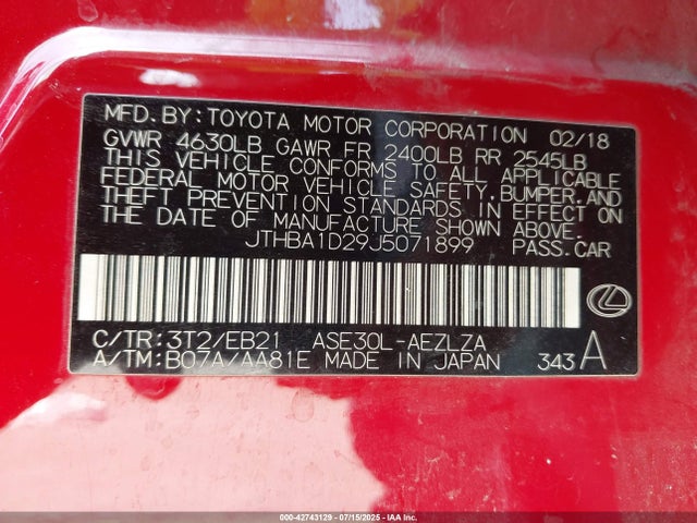JTHBA1D29J5071899 Lexus 8ar-fts
