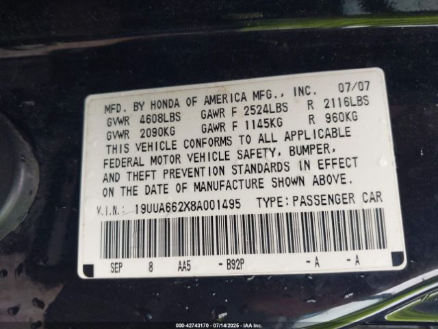 2008 ACURA TL 19UUA662X8A001495 Photo 8