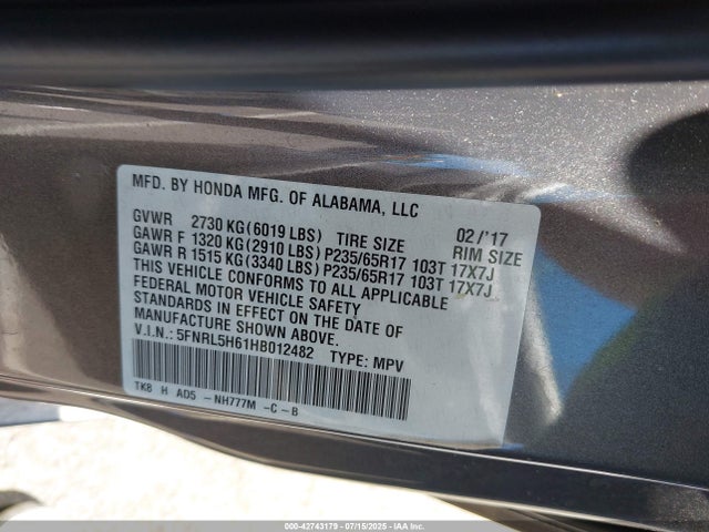 5FNRL5H61HB012482 Honda j35z8