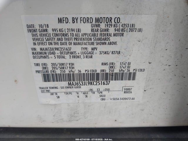 Ford Ecosport 2019 MAJ6S3JL9KC251637 Image 9