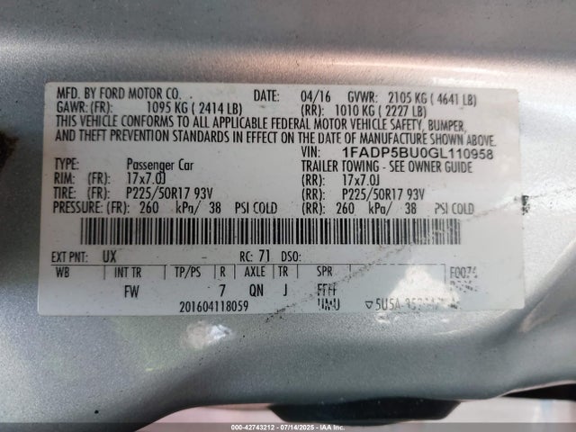 1FADP5BU0GL110958 Ford 2016