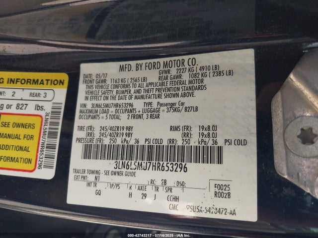 3LN6L5MU7HR653296 Lincoln 2.0l 4v atk