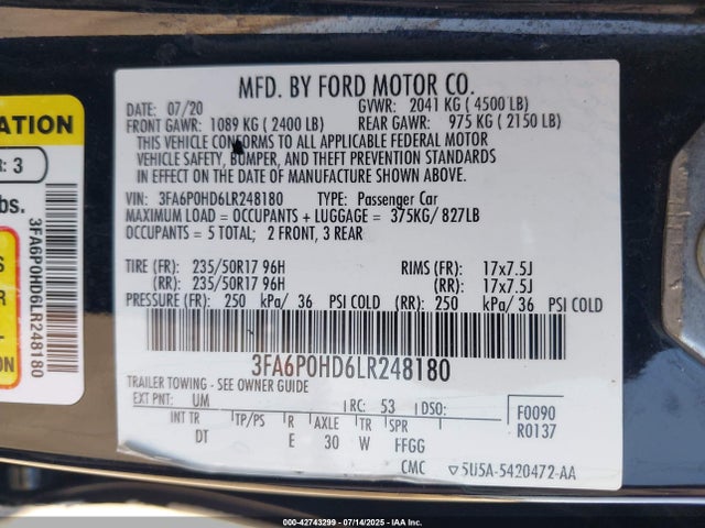 Ford 2020 2020 3FA6P0HD6LR248180 Image 9