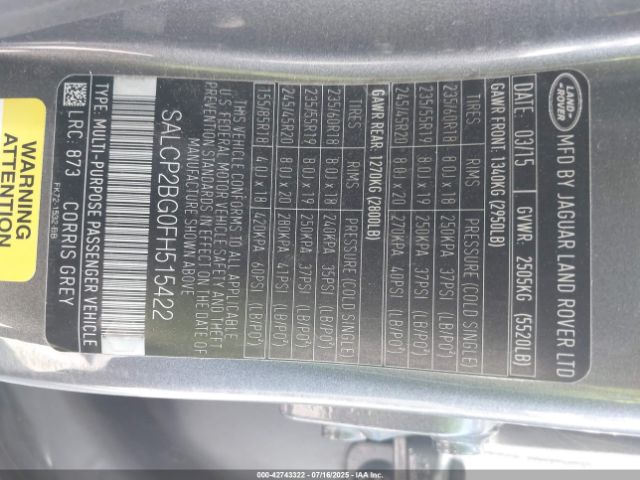 2015 LAND ROVER DISCOVERY SPORT SALCP2BG0FH515422 Photo 8