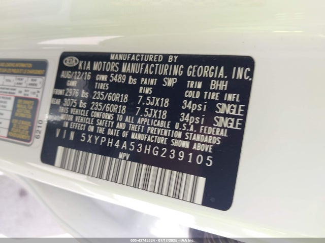 5XYPH4A53HG239105 KIA 2017
