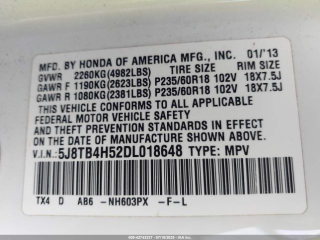 2013 ACURA RDX 5J8TB4H52DL018648 Photo 8
