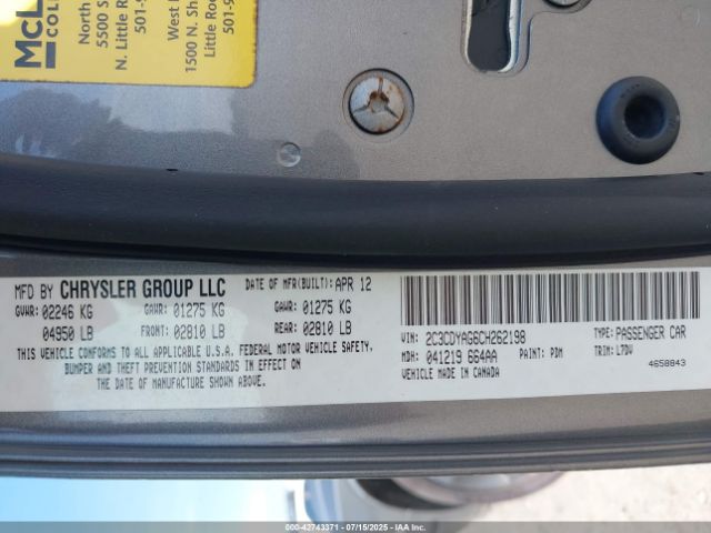 2012 DODGE CHALLENGER 2C3CDYAG6CH262198 Photo 8