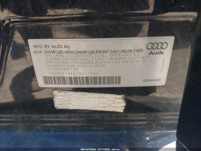 2007 AUDI A4 WAUDF78E87A011161 Photo 8