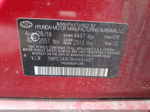 2017 HYUNDAI SONATA 5NPE24AF9HH491497 Photo 8