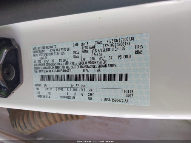Ford 3.5l gtdi 2018 1FTEW1EG6JKF40474 Image 9